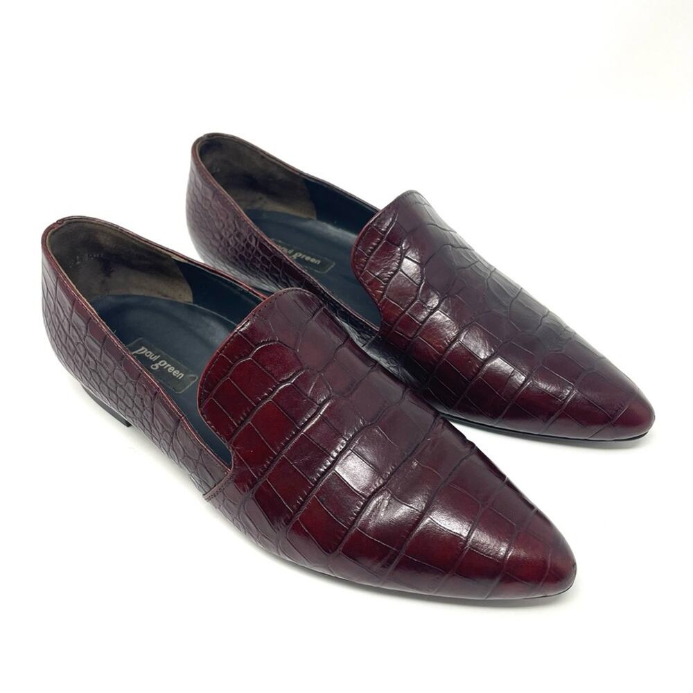Paul Green Belinda Loafer Pointed Venetian Flat Burgundy Croc Women's 5.5 $375